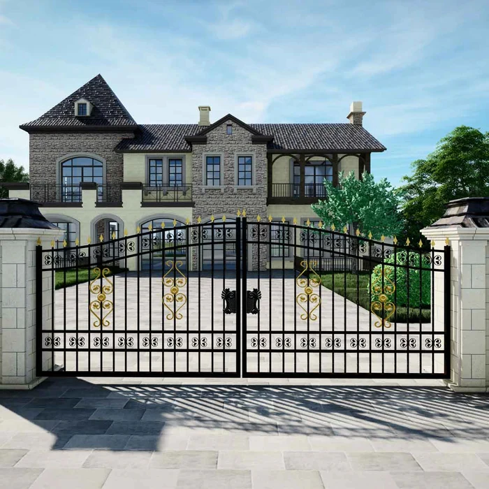 16-ft Bi-Parting Deluxe Wrought Iron Ornamental Gate, 100% Solid Forged Steel, Powder Coated