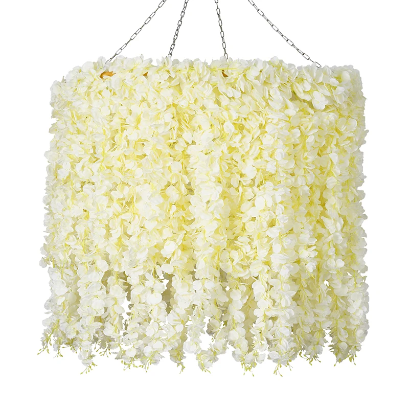 1m/1.5m/1.8m Ceiling Round Metal Arch Hoop With White Wisteria Hang Flower Wedding Backdrop Stage Floral Arrangement Party Props