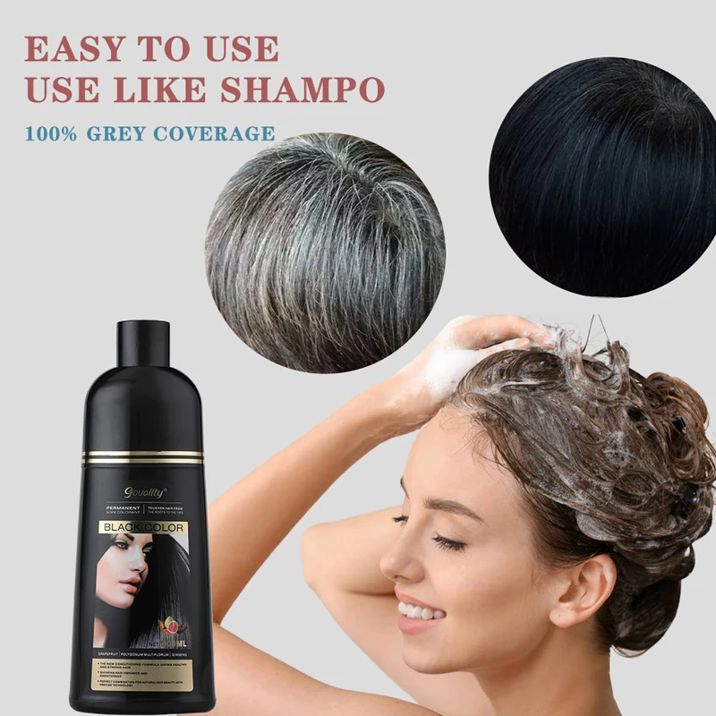 Factory Price Korean High Quality Daily Use 5 Minutes 100% Gray Coverage Black Hair Dye Shampoo 3 In 1