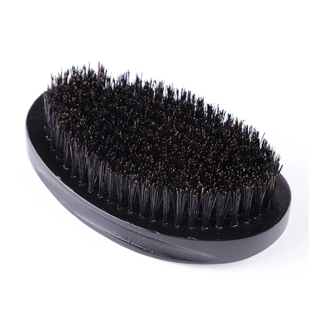 Custom LOGO Natural Boar Bristle Soft Custom Logo 360 Wave Brush Curved Wooden Beard Brush Black Hair Brush for Men