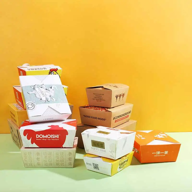 Cheap disposable restaurant take out kraft paper packaging fast food salad hamburger fried chicken container box