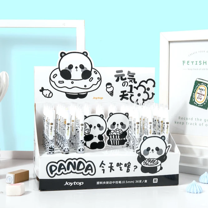 Joytop 3932-2 Wholesale Panda Promotional Student Cartoon 0.5Mm Retractable Plastic Clamp Neutral 36 Pens