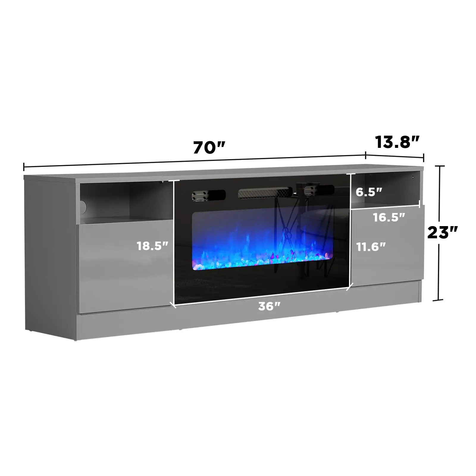Modern High Gloss TV Stand with 36  Electric Fireplace for TVs Up to 80 , White Grey, Black TV STANDS