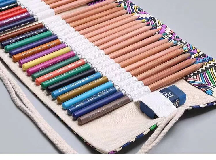 12 to 72 Holes Handmade Wrap Canvas Pencil Pen Bag Multi-color Painting roller Up pencil Case Paint brush bag