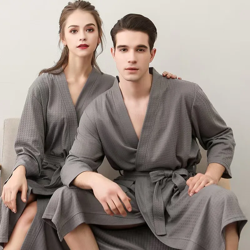 Light Luxury white Hotel Robe Women Spring And Fall Cotton Loose Bathrobe Hotel Waffle  bathrobe