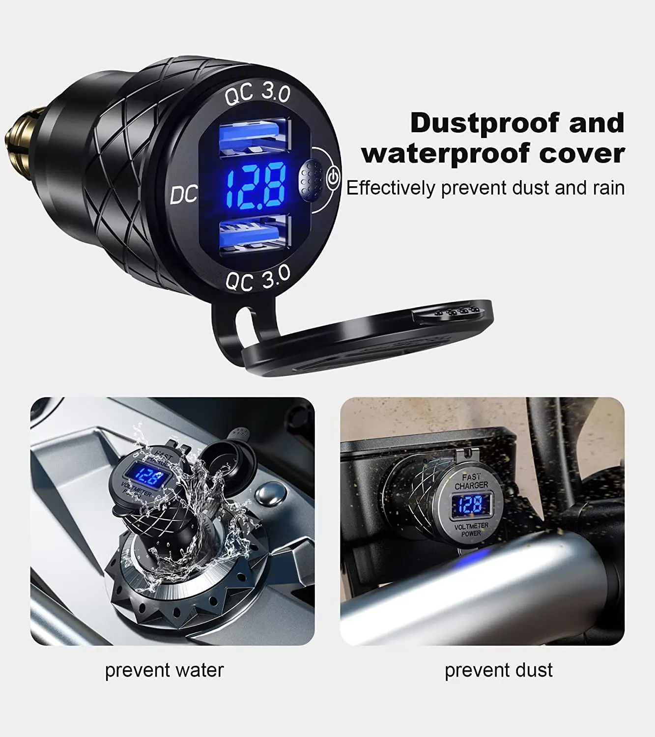 Aluminium DIN Hella Power outlet Plug Charger Motorcycle Dual Quick Charger 3.0 USB Charger Power Adapter with LED Display