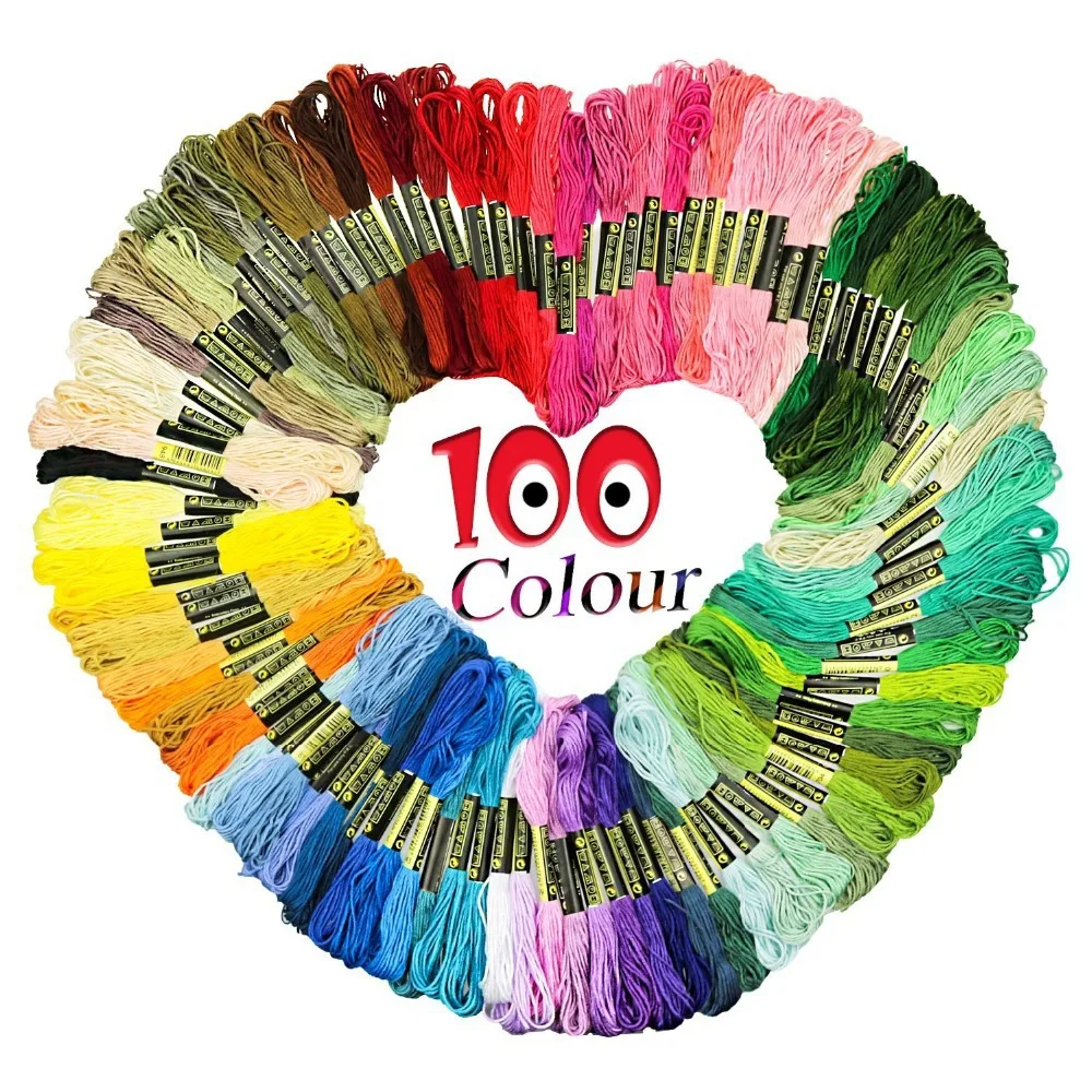 
100 Skeins Rainbow Color Cross Stitch Premium Embroidery Thread with Cotton for Cross Stitch Threads Bracelet Yarn Craft Thread 