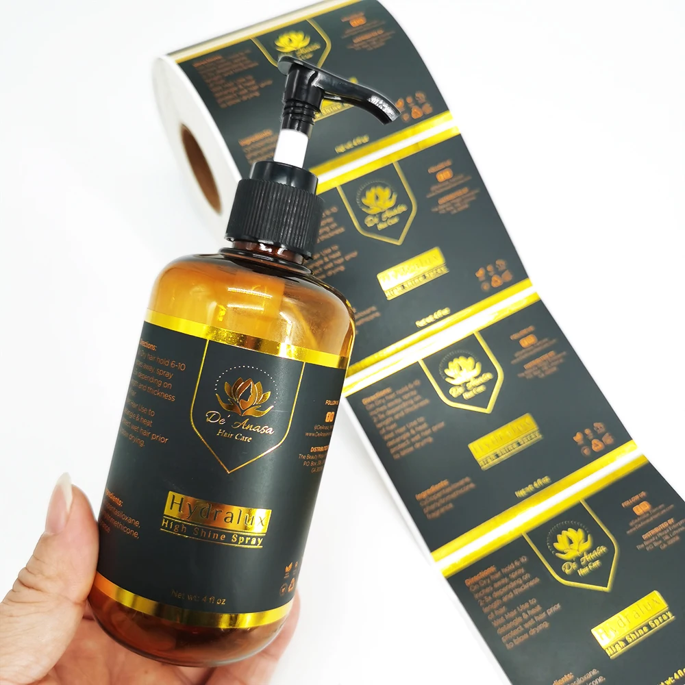 Рулон пластиковых бутылок с логотипом на заказ этикетки из тисненой золотой фольги принтом частные для косметики ПЭТ лосьоном