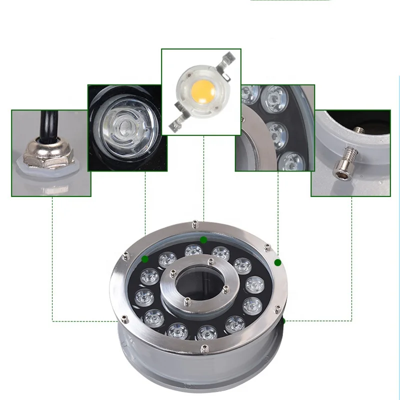 
CE ROHS stainless steel IP68 waterproof DC24v 6W led rgb fountain light for business plaza Fountain lighting 