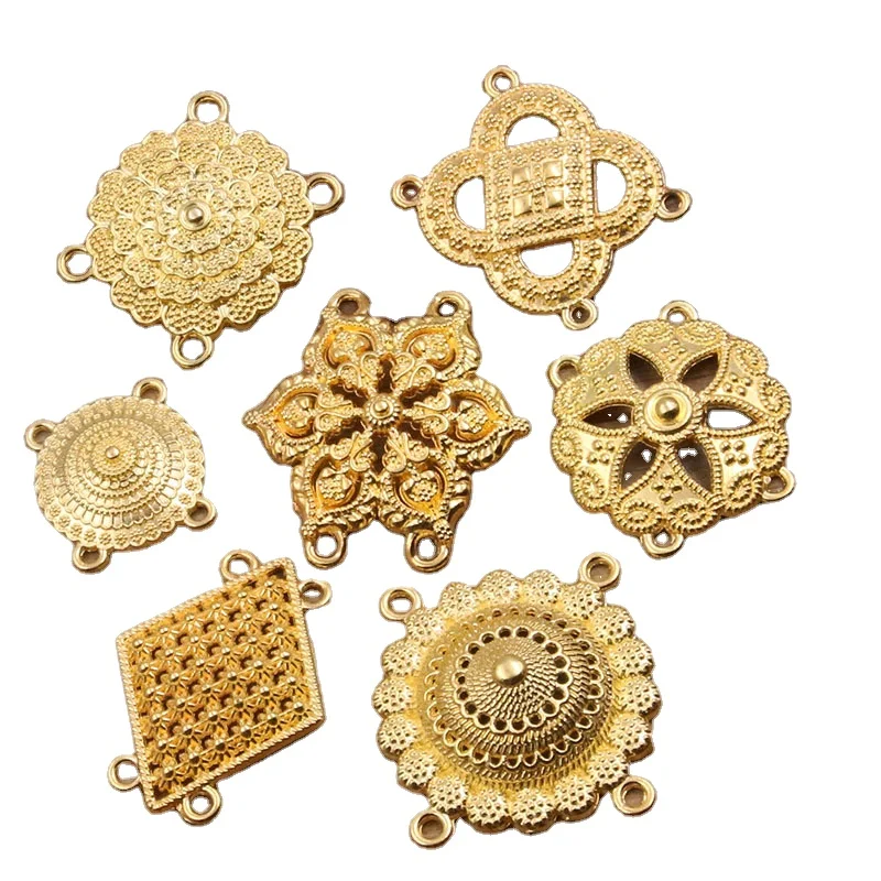 7 gold DIY zinc alloy retro ethnic style accessories porous hollow flower connectors