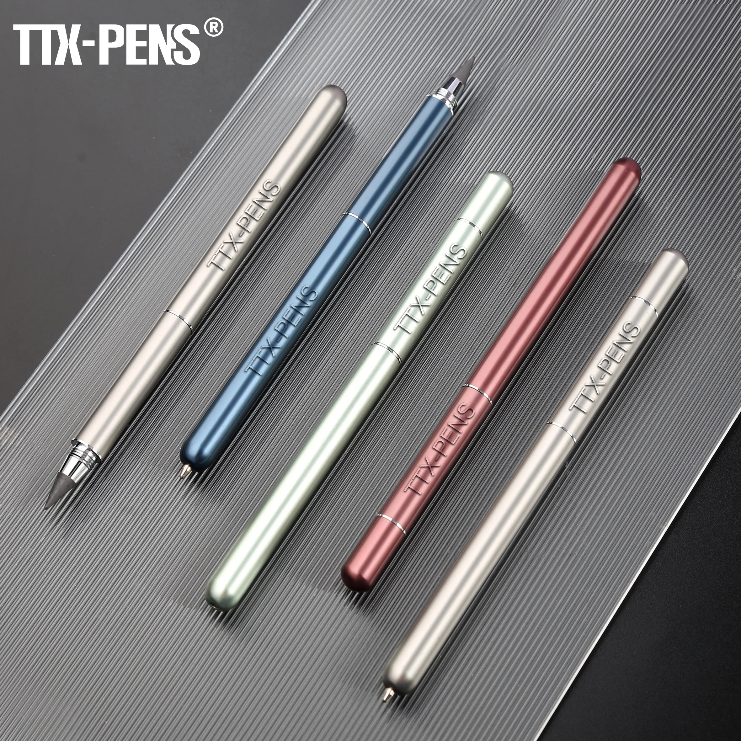 TTX 2 In 1 Writing Pen Custom Logo Pencil Metal Endless Non Sharpening Infinite Pencil And Ball Pen