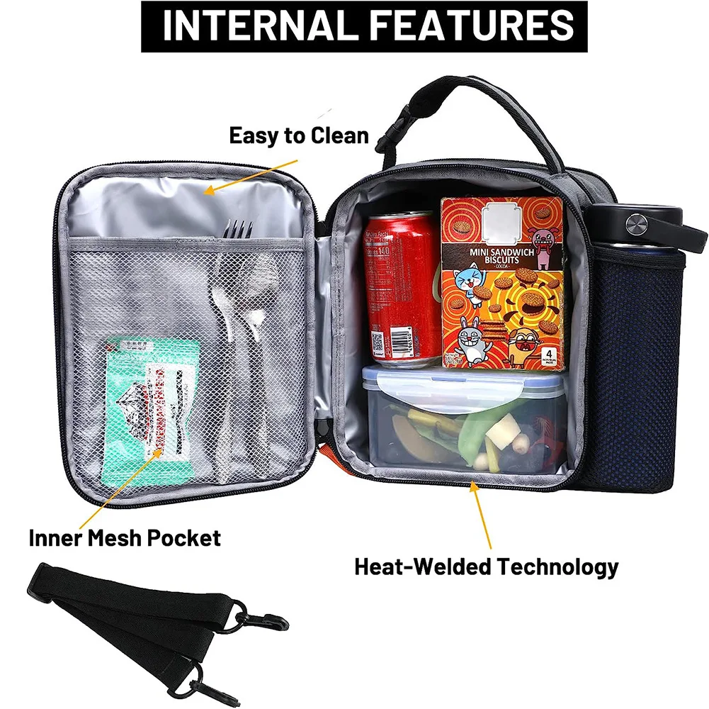 Portable Lunch Bags 600D Oxford Waterproof Crossbody Bag For Student Office Aluminum Foil Insulation Ice Pack Bento Cooler Bags