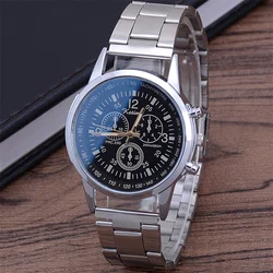 Прямые продажи с фабрики, черные и синие стеклянные часы с ремешком из нержавеющей стали, модный трендовый взрывобезопасный подарок, мужские часы, оптовая продажа