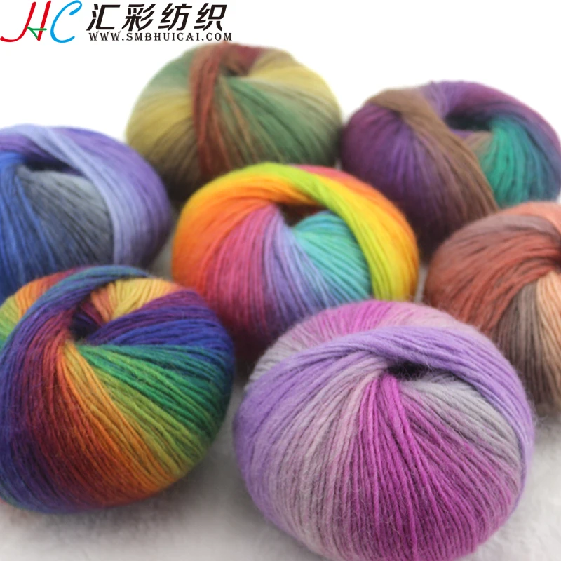 SMB Winter in stock 1/3.6Nm 50g ball wholesale 100% wool Long distance dyeing hand knitting rainbow yarn for shawl sweater