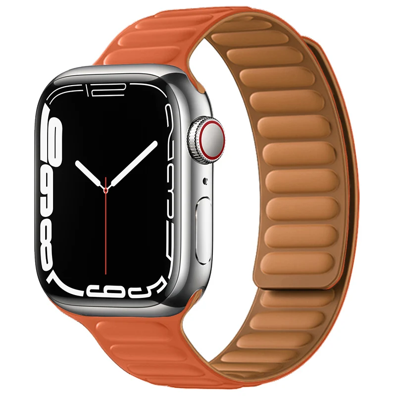 Luxury Sports Silicone Rubber Skin-Friendly Waterproof Magnetic Bracelet Watch Strap for Apple Watch Series 5 6 7 SE 8