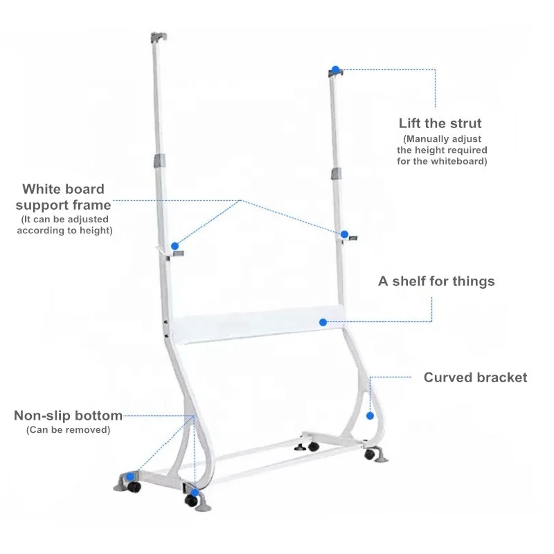 Glossy doublesided magnetic mobile whiteboard with stand for classrooms with fast shipment