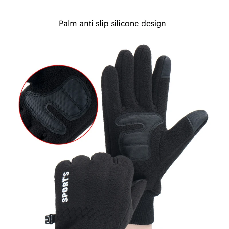 Rocker Fleece Thickened Warm Cycling Gloves Touch Screen Non-slip Winter Gloves Outdoor Windproof Ski Gloves Sports Casual Wrist