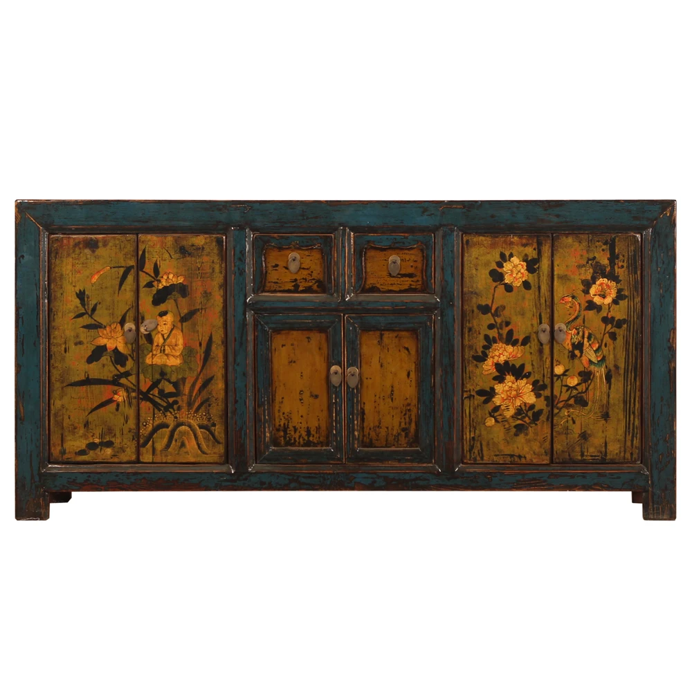 
chinese antique solid wood furniture hand painted Mongolia cabinet for sale 
