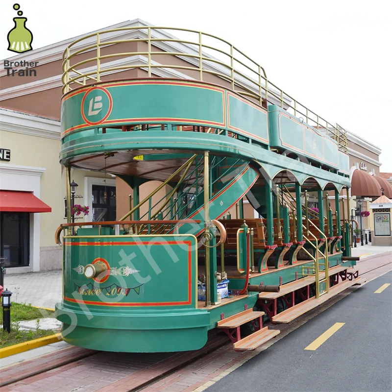 Rail Double Decker Tramways Electric Trolley Double Decker Tram Tourist Train Amusement Park Train Take More Passengers For Tour