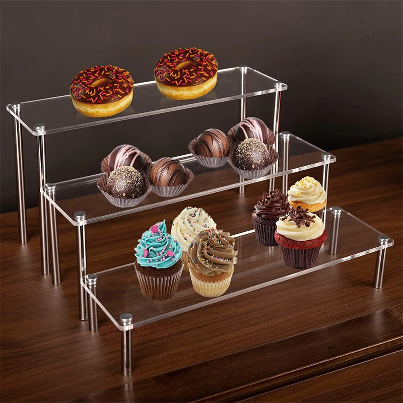 Custom Food Buffet Risers Clear Acrylic Figure Display Stands Counter Acrylic Cupcake Desserts Riser