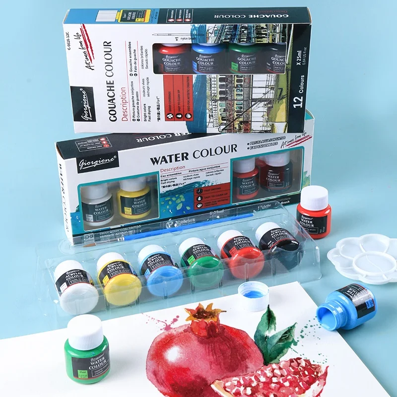 Giorgione Wholesale 25ml 6pcs Water color Textile Paint Plastic Bottle Acrylic Oil Painting Set With Free Nylon Brush