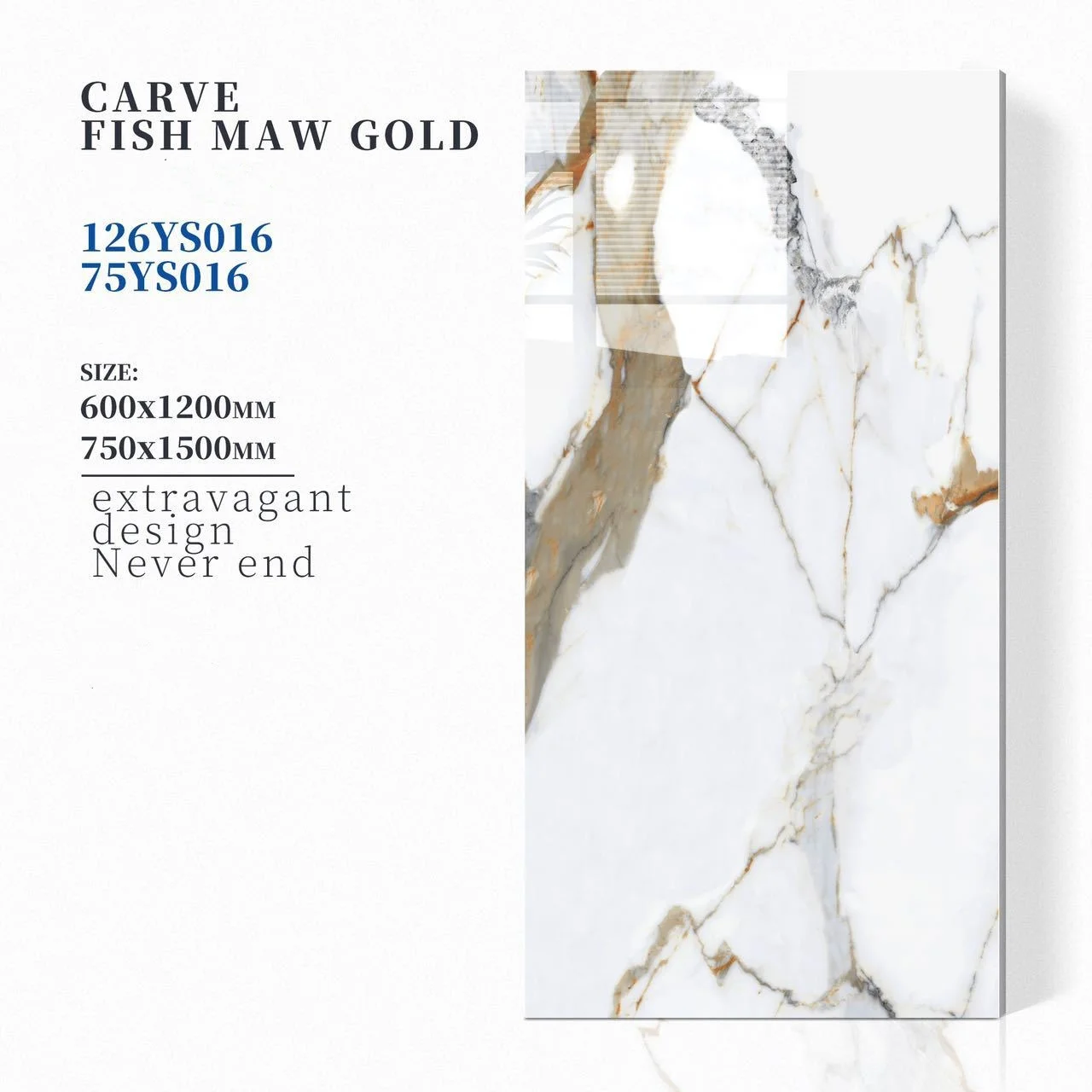 Calacatta White Gold Veins Marble Tile 600x1200mm Wear Anti slip Sintered Stone