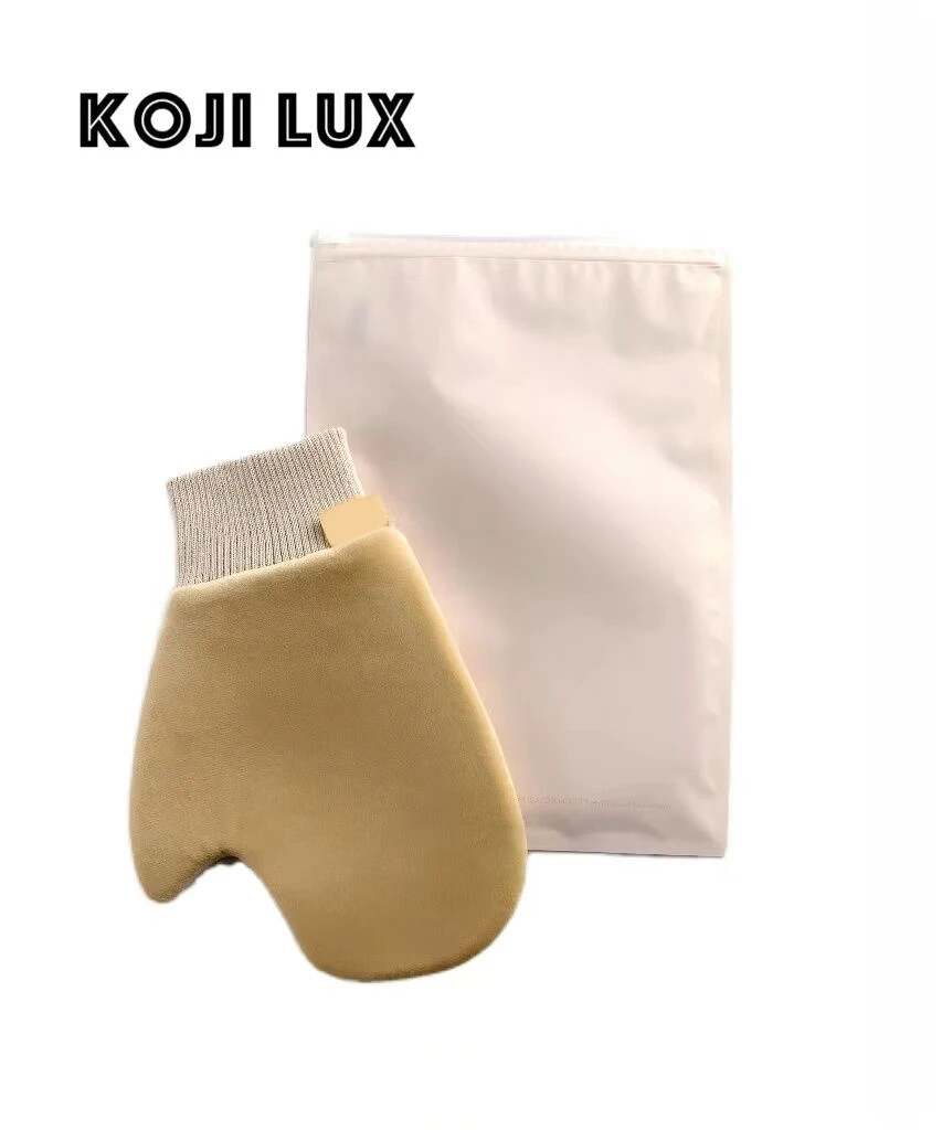 Factory Wholesale Pink Custom Logo Velvet Private Label Elastic Gloves Tanning Mitt