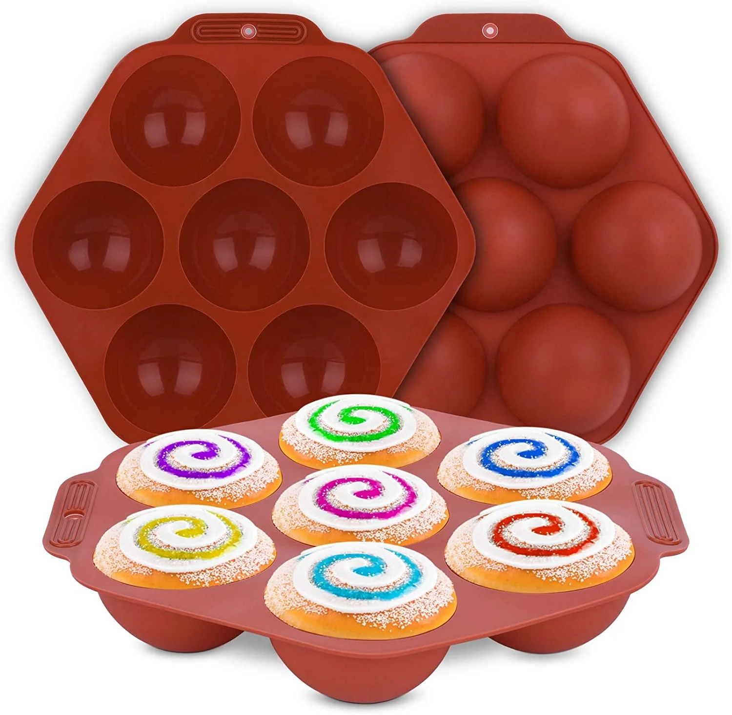 DIY 3 Pack Semi Sphere 7 Holes Silicone Baking Molds