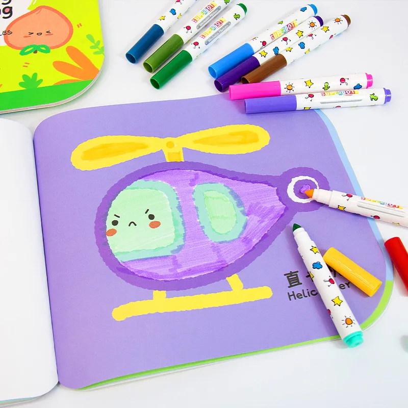 Hot sale Dot Markers colored Activity Book,  fancy animal transport tools pattern graffiti coloring books painting drawing toys