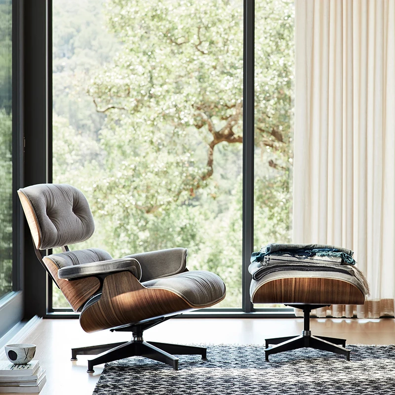 
USA Mid Century Black Genuine Leather Single Sofa Chair Hotel Leather Casual Retro Lounge Chair 