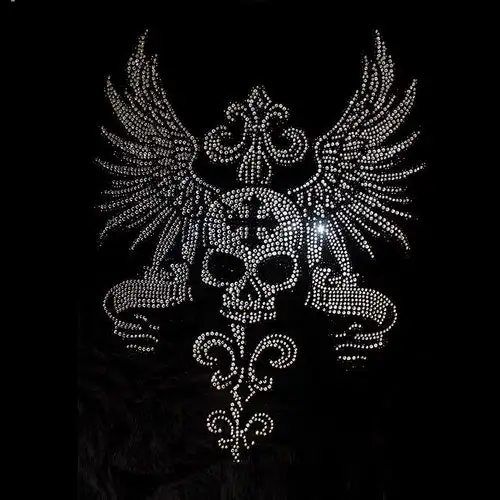 wholesale custom skull cross wing rhinestone design iron on sword rhinestone heat transfer
