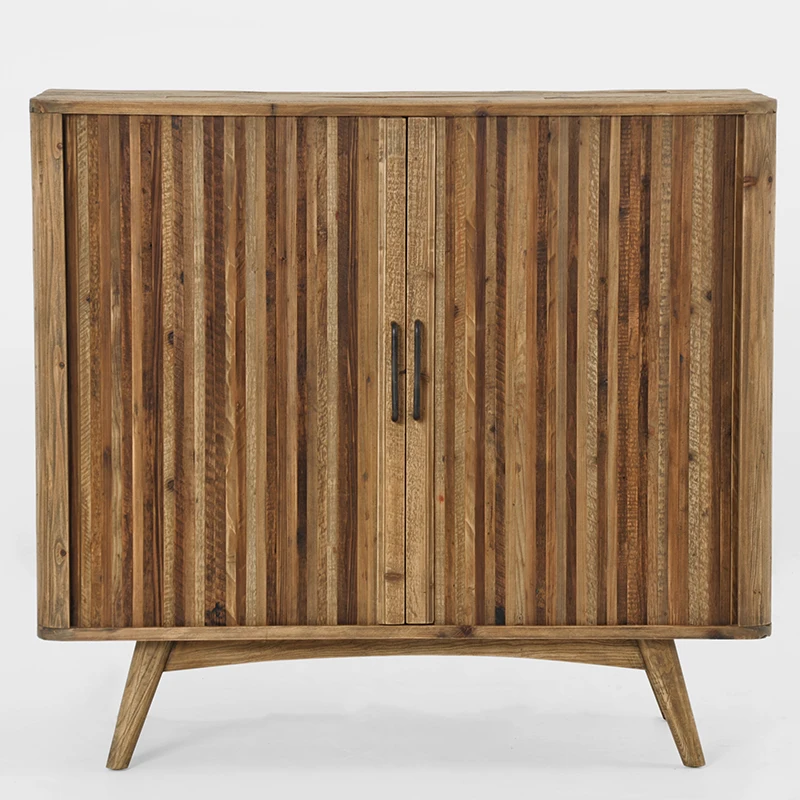 Scandinavian design Reclaimed Wood Lliving room cabinets with 2 sliding doors