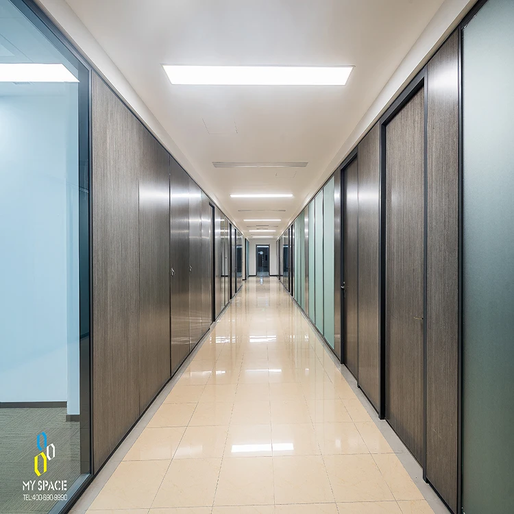 Removable custom office partition walls  with interior door Module shipment MDF wooden panel wall