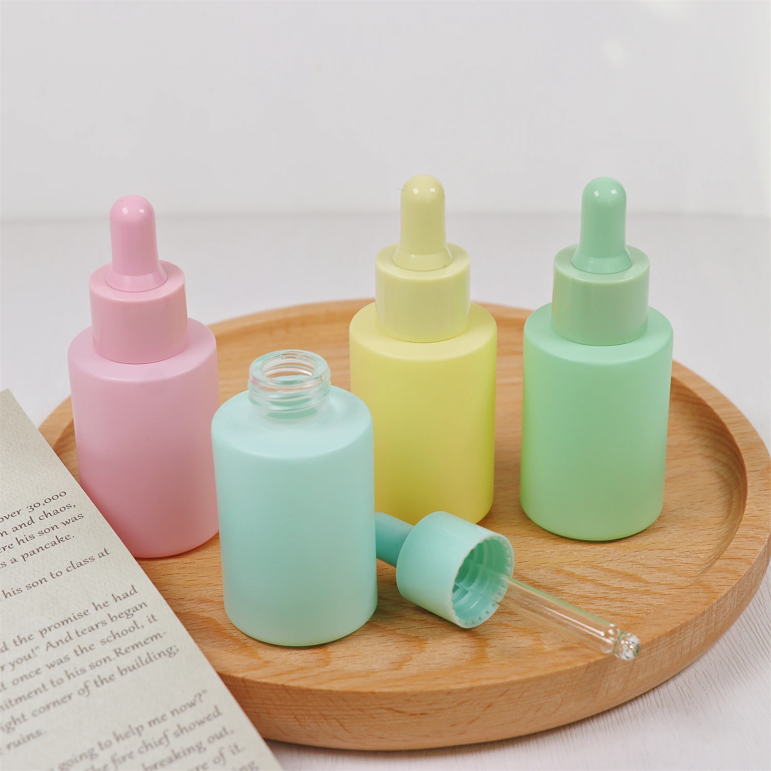 1oz 30ml 2oz frosted essence oil macaron color glass thick hair oil serum dropper bottle with screw dropper colorful cap