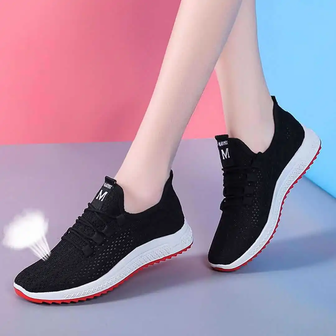 2023China Factory Seller casual shoes lady black mesh sneakers Rope Shoelaces flat shoes women 2023