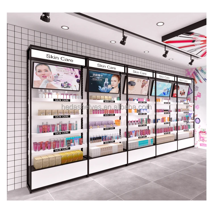 Retail Shop Cosmetic Display Shelves Wall Storage Design Beauty Products Display Cabinets