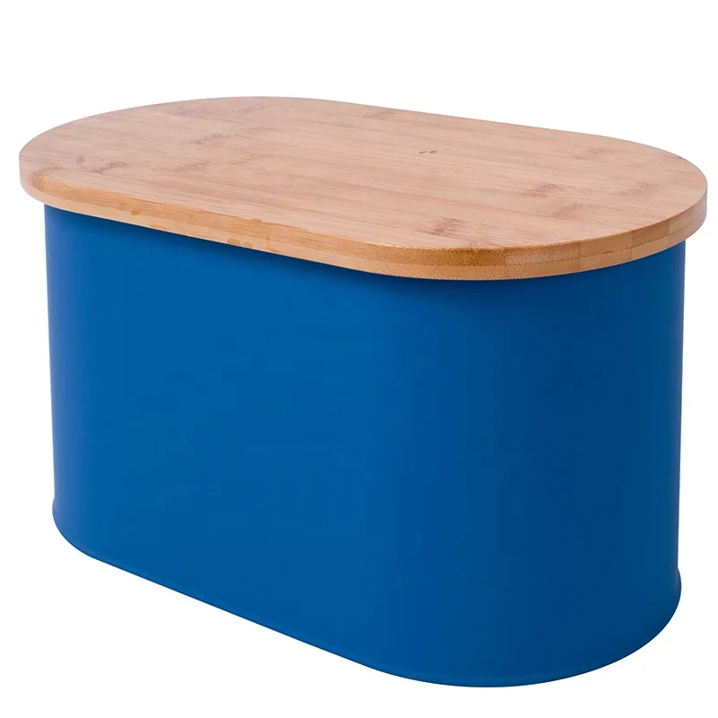 New Product Bamboo Lid Bin Set Packaging Metal For Kitchen Bread Box Steel Storage