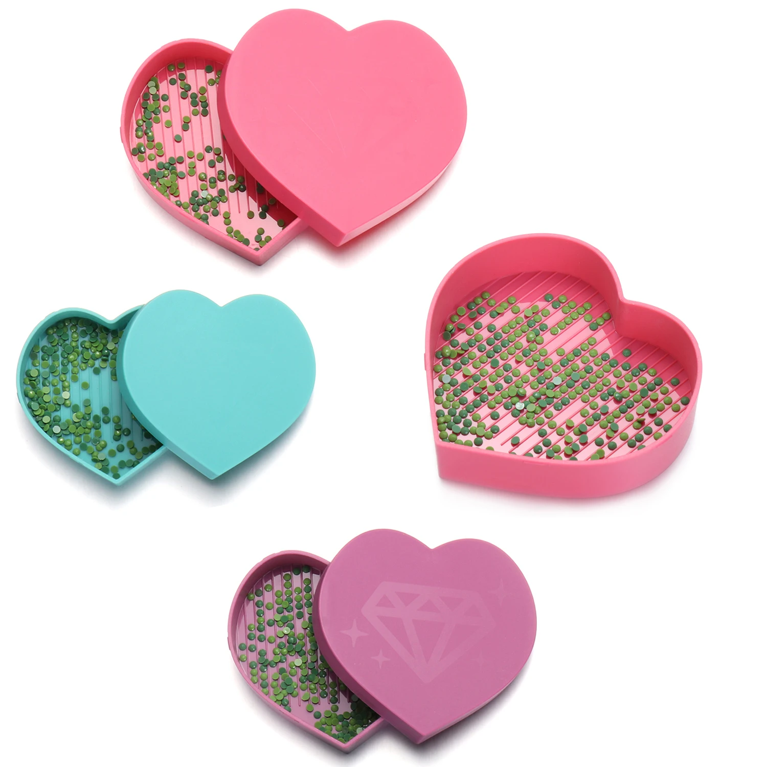 NEB127 Diamond Rhinestone Plate Tray Cross Stitch Nail Art Dotting Tools Heart Shape Diamond Painting Tray