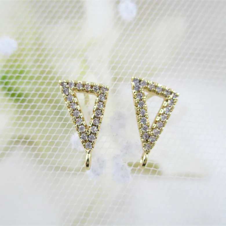 NANA high quality 24k gold filled 14x7.5mm Geometric shape earring findings with cz stone and 925 sterling silver pin