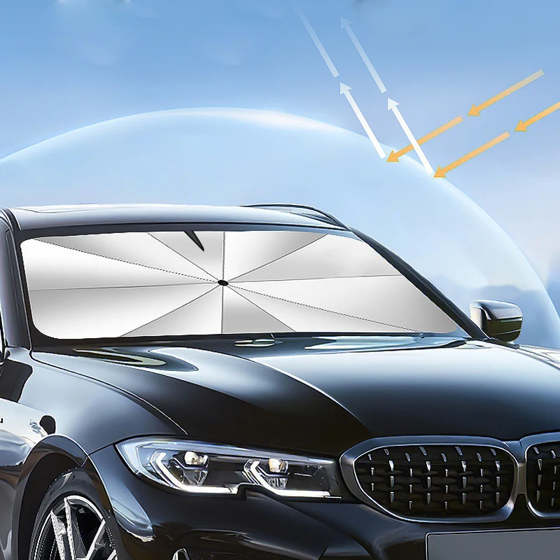 Car Windshield Sun Shade Umbrella Car Front Windshield with 360 Degree Rotation Bendable Handle