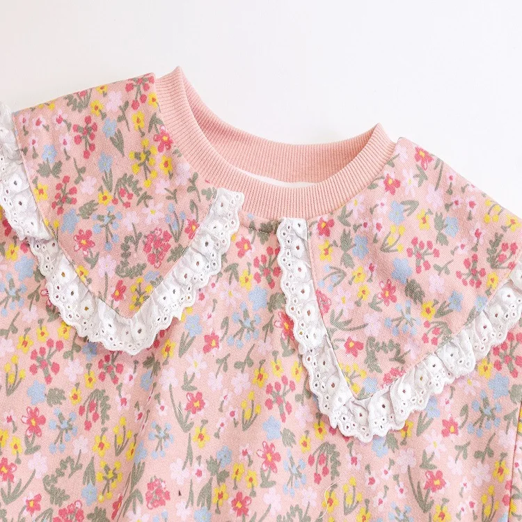 Korean Style Boutique Spring Autumn Kids Blouses Long Sleeve Flower Floral Print Princess  Baby Girl Shirt