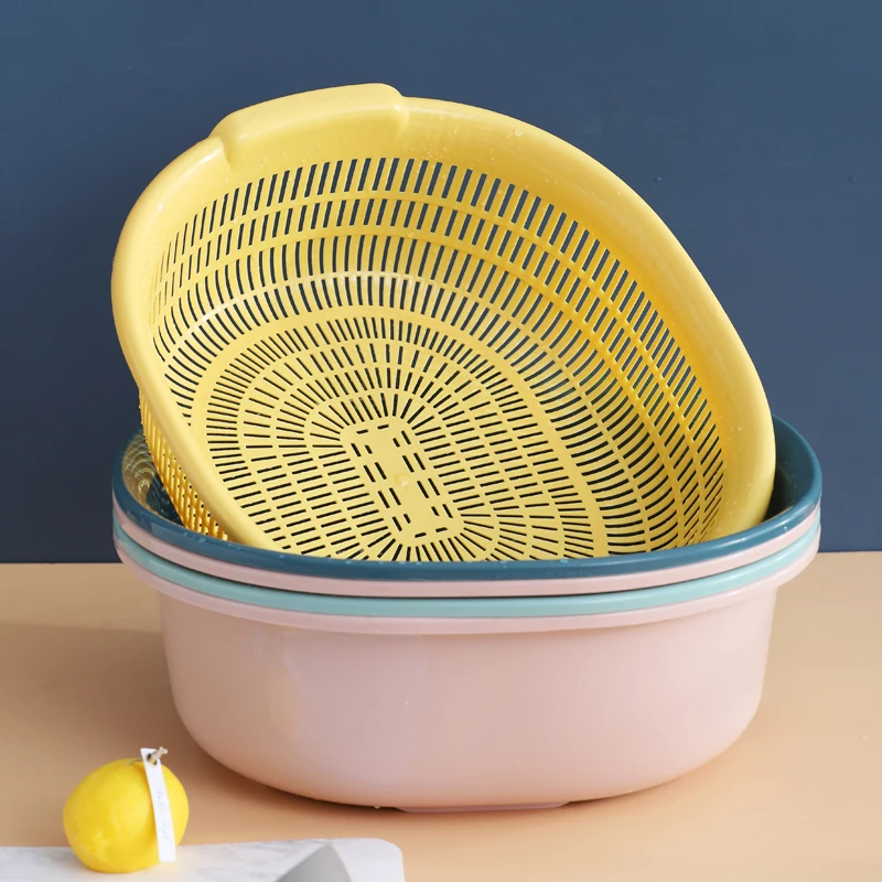 Wholesale Kitchen Tool Multii-funtion Fruit Vegetable Storage Double Layer Plastic Drain Basket With Lid