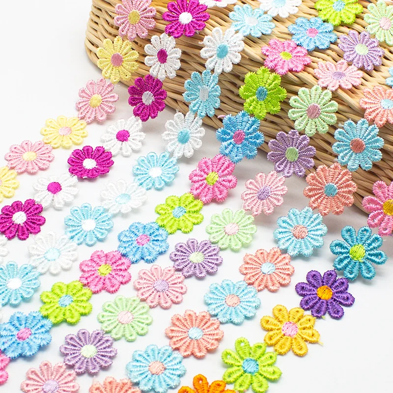 colorful daisy flower lace trimming embroidered DIY handmade patchwork ribbon sewing supplies crafts for garment