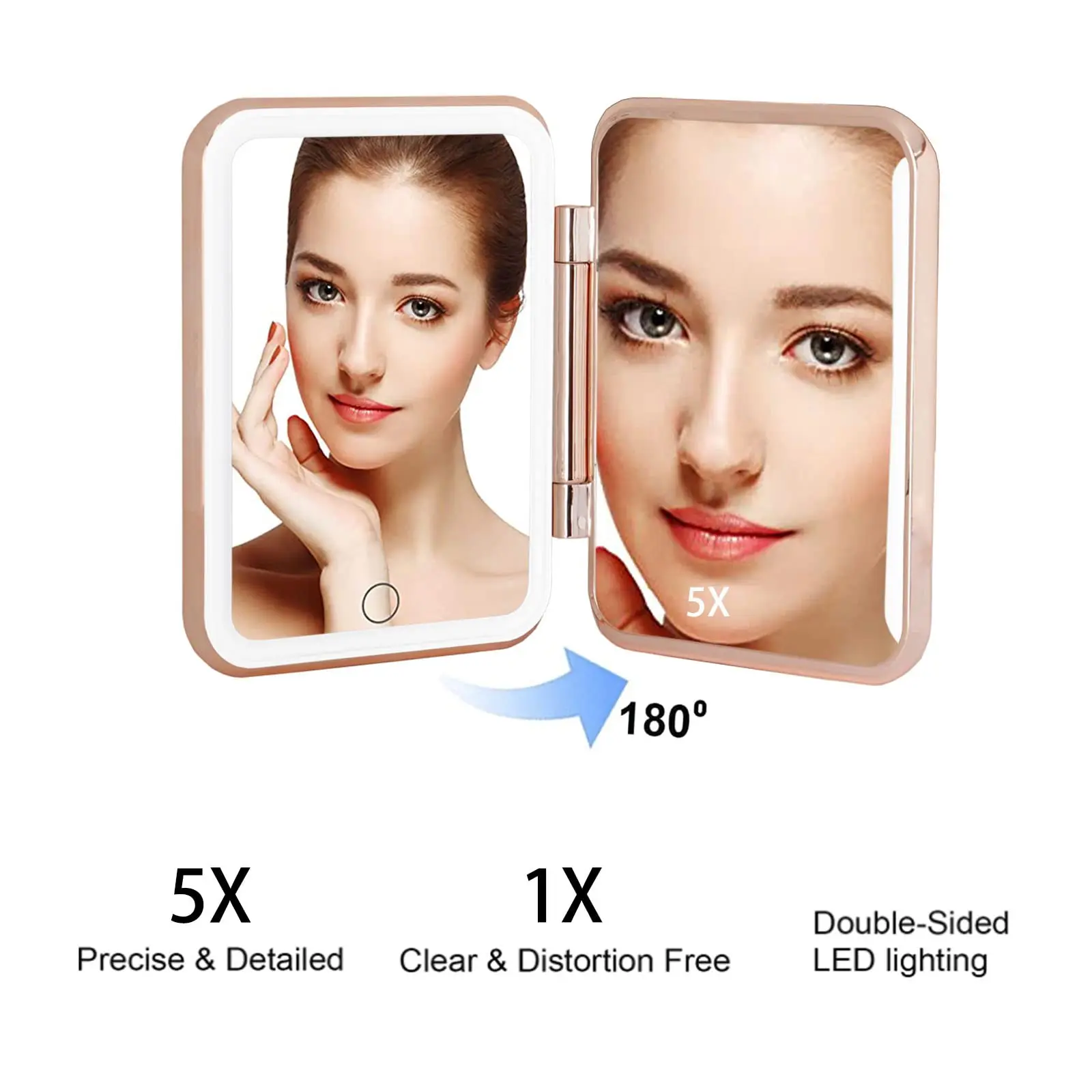 Antique Single-Sided Handheld Cosmetic Mirror with Lights for Makeup