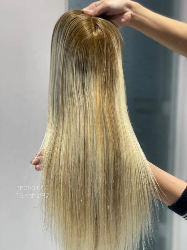 2024 SHY Hot Sale Fine Mono Lace Front Swiss Lace 6*7 Size 16 Inches Mono Hair Patch Toppers For Women