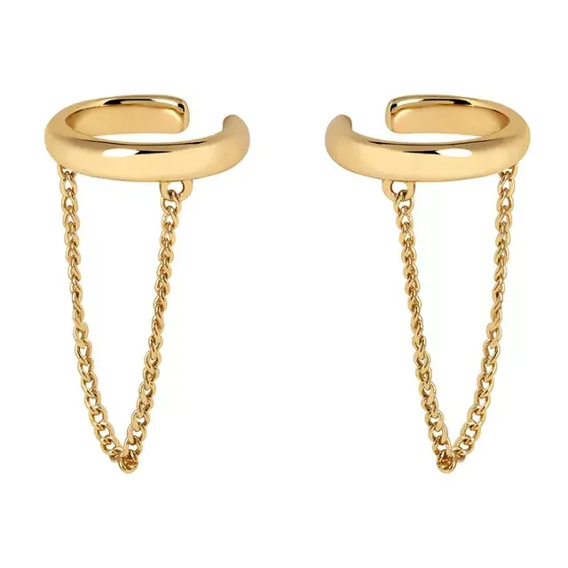 S925 sterling silver bling gold plated fashion women jewelry micro pave cz band hoops chain cuff design earrings