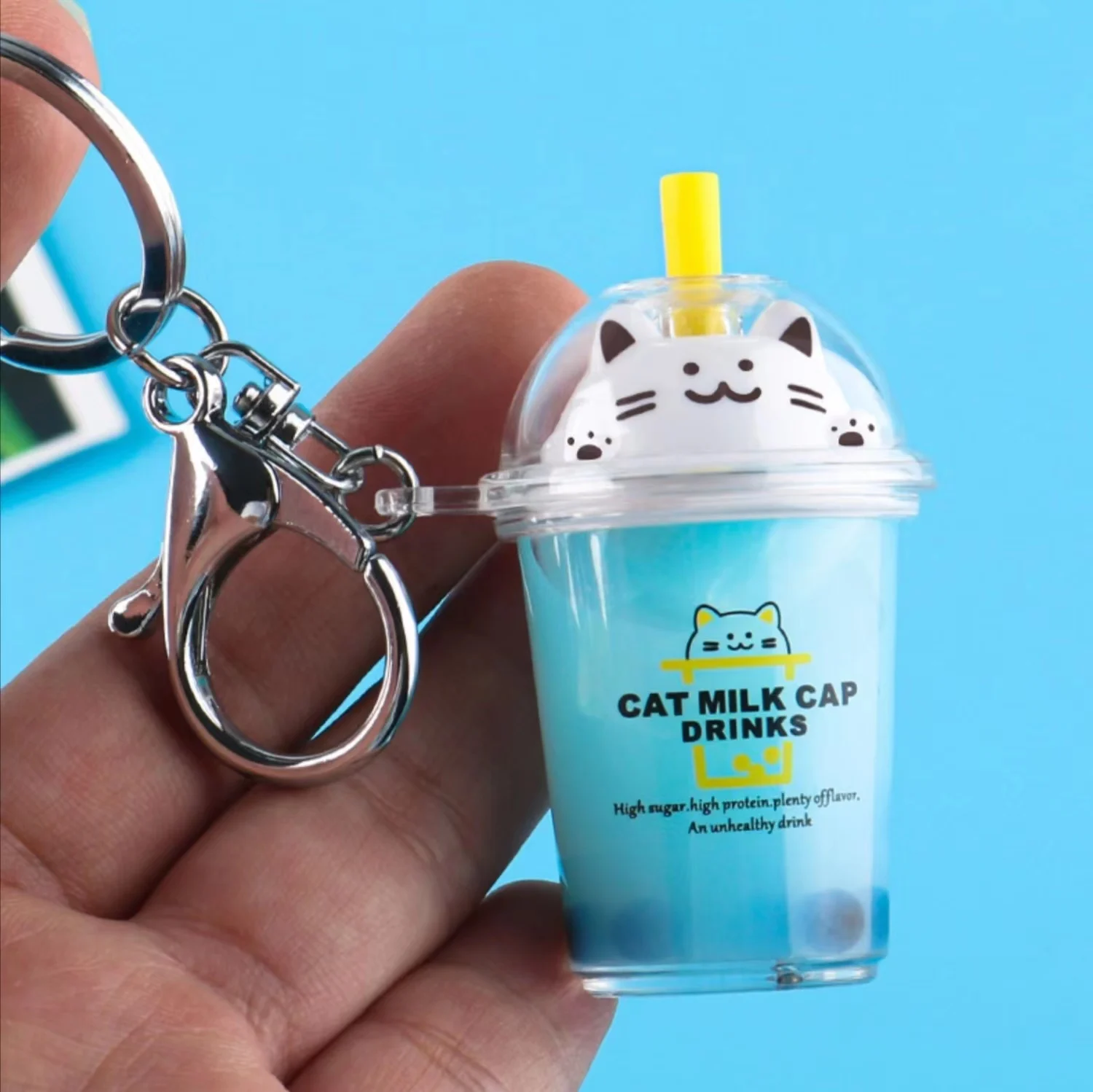 Custom Floating Plastic Key Ring Tea Cup Boba Milk Coffee Cup Keychains Cat Milk Cup key chain