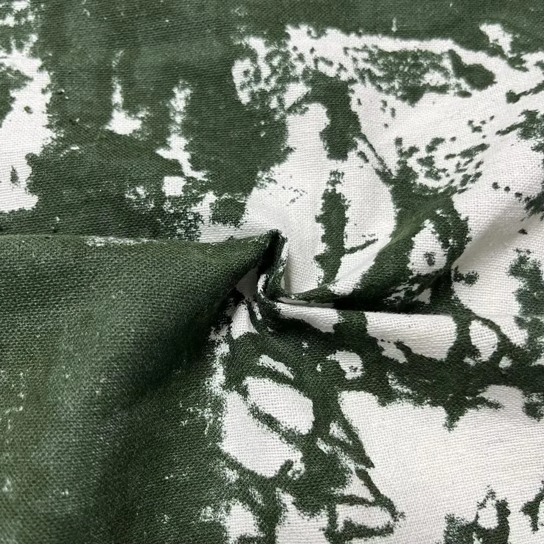 China Shaoxing Factory Breathable Printed ink and wash painting fabric 90%cotton 10%linen for womens clothing