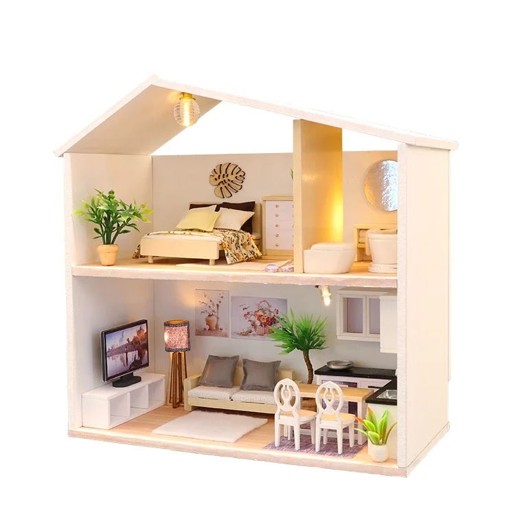 Two story Wooden 3d Doll House MIniature Diy Luxury Dollhouse Kit