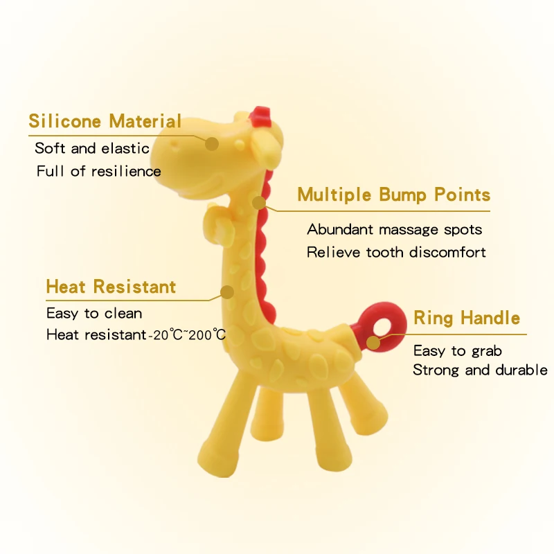 Yellow giraffe soft material small animal image easy to clean without BPA silicone toys baby toys teether